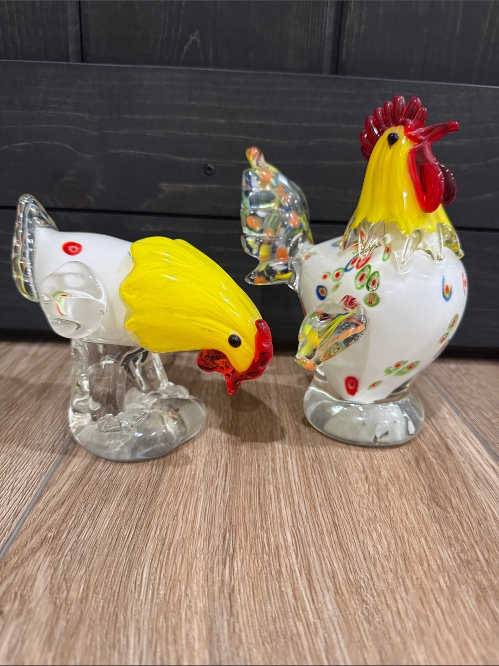 Lenox Multicolor Handblown Glass Rooster & Hen Figurines - White, Yellow, Red